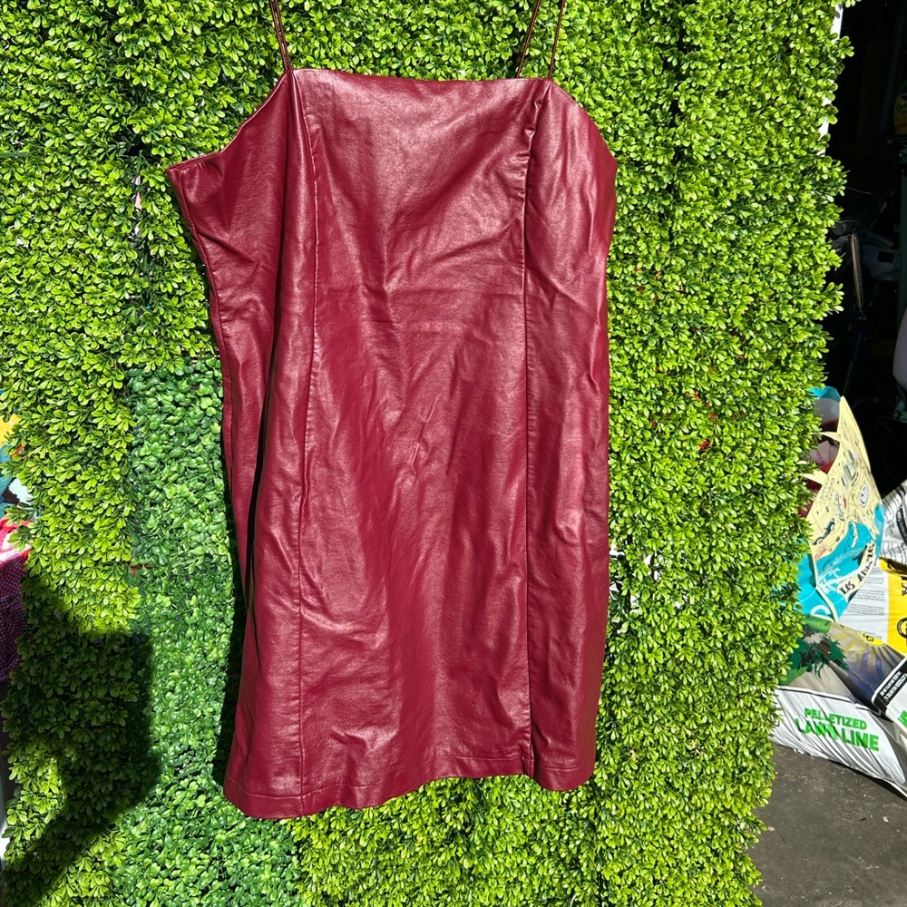 Burgundy Faux Leather Dress